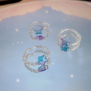 ✨ Nhẫn hạt cườm thuỷ tim ngôi sao xanh tím handmade 🦋🦄✨
