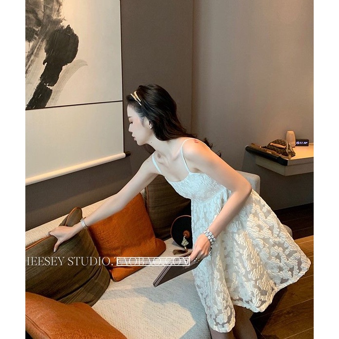 Đầm chữ A tay ngắn phồng họa tiết sọc caro thời trang quyến rũ cho nữ