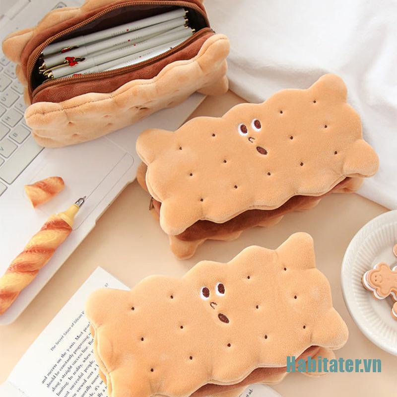 1 Hộp Đựng Bút Hình Bánh Quy Bằng Lông Nhung Kích Thước Lớn