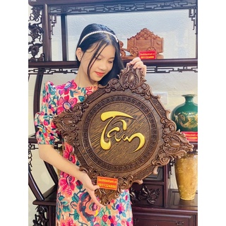 Tranh chữ Tâm thư pháp gỗ mun đuôi công
