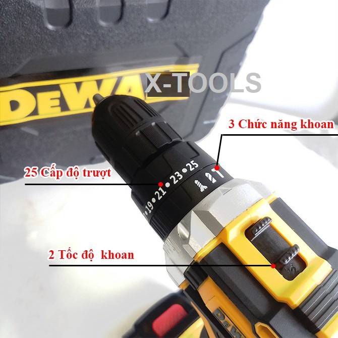 Bộ Máy Khoan Pin DEWA 36V Có Búa Tặng Kèm Vali Phụ Kiện Máy Khoan Bin 36V Khoan Sắt Gỗ Khoan Tường