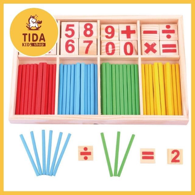 Đồ Chơi Toán Học Gỗ Gồm Số, Phép Tính Và Que Tính 4 Màu Giá Tốt - Đồ Chơi Gỗ TiDa Kids Shop