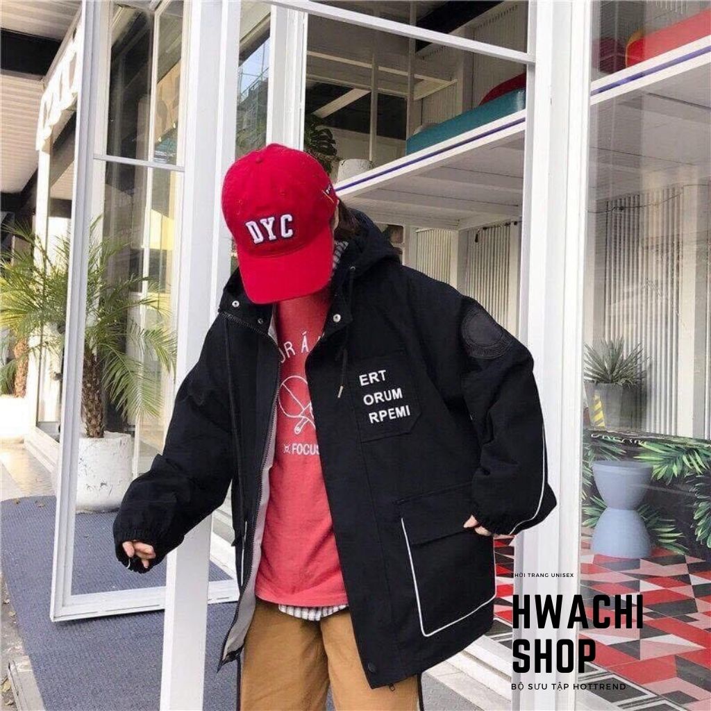 Áo khoác kaki ERT 2 lớp dáng rộng kèm mũ in chữ khóa kéo 4 màu G033 | BigBuy360 - bigbuy360.vn