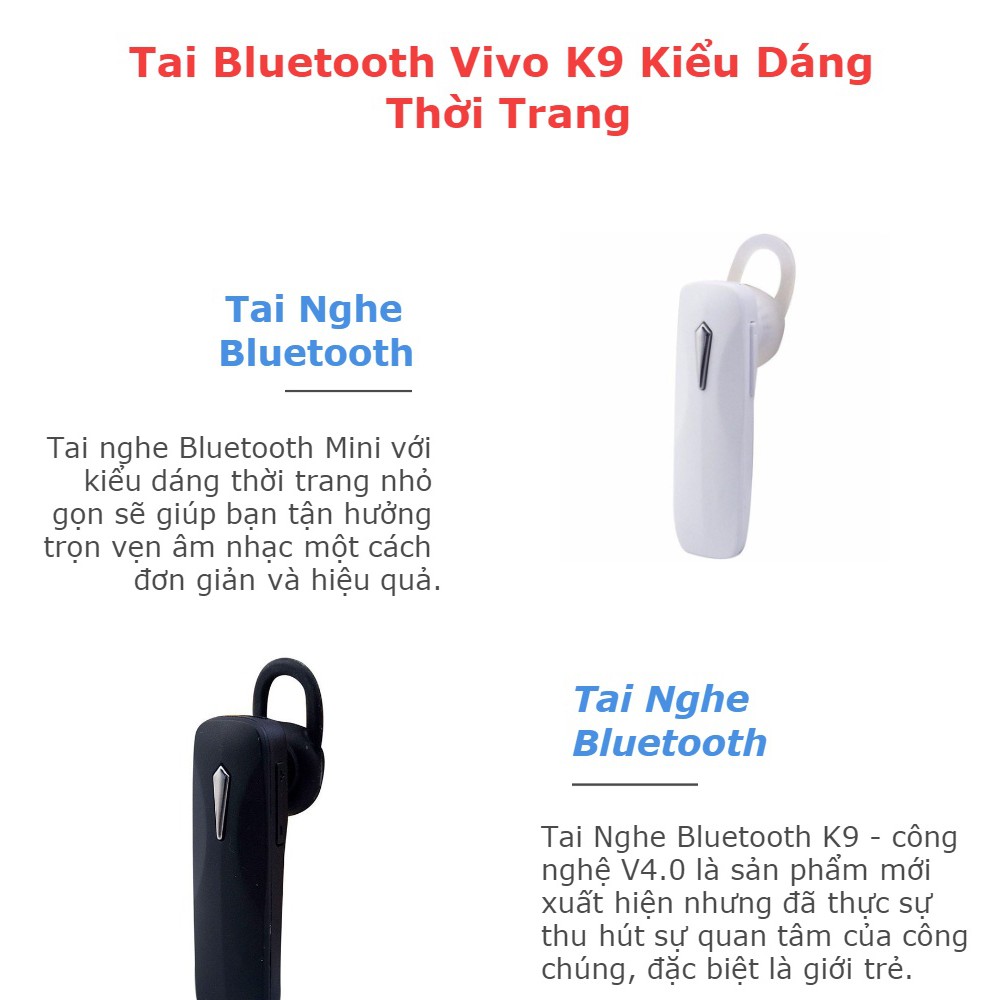 GIÁ TỐT - Tai nghe bluetooth Vivo k9 chất lượng âm thanh cực đỉnh - ANCK34234 GIẢM 5K ĐƠN 99K