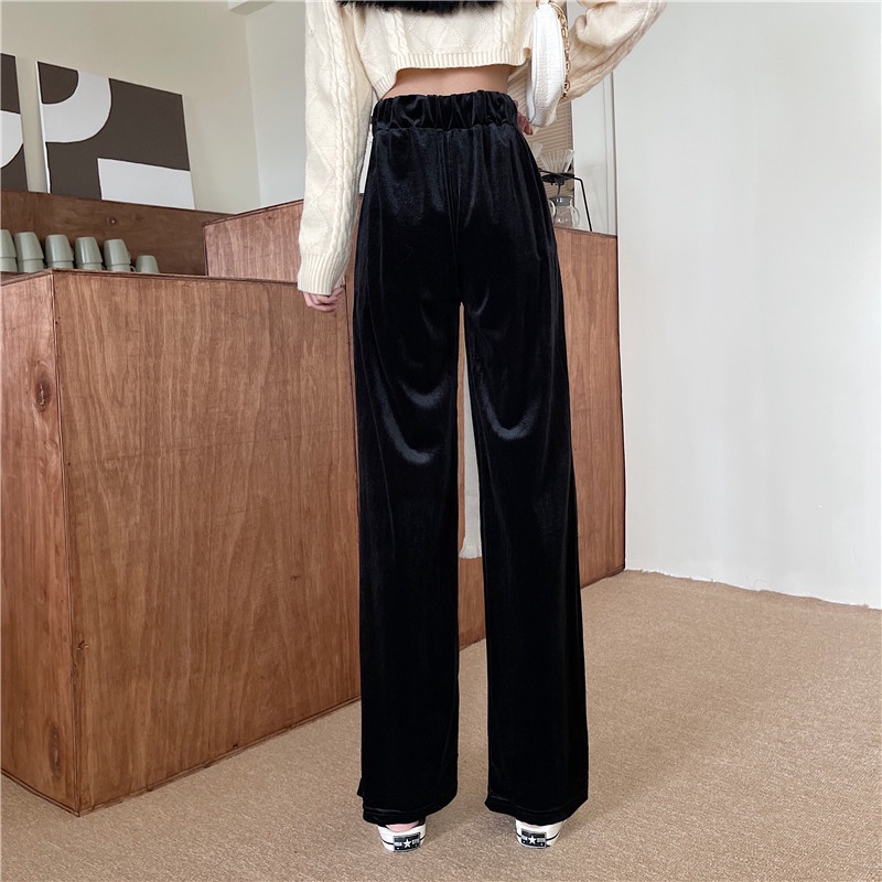 Quần nhung ống rộng phong cách Hàn Quốc mẫu mới thời trang xuân thu cho nữ