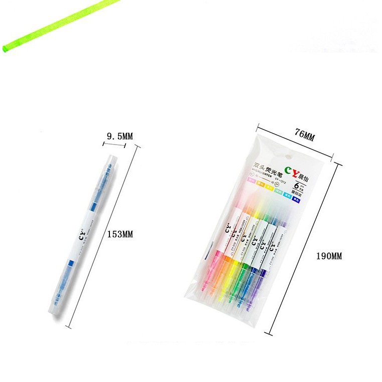Bộ bút dạ quang 6 bút 12 màu CY nhiều màu 2 đầu trong 1 cây chất lượng cao, bút nhớ, bút highlight cho học sinh lalunavn