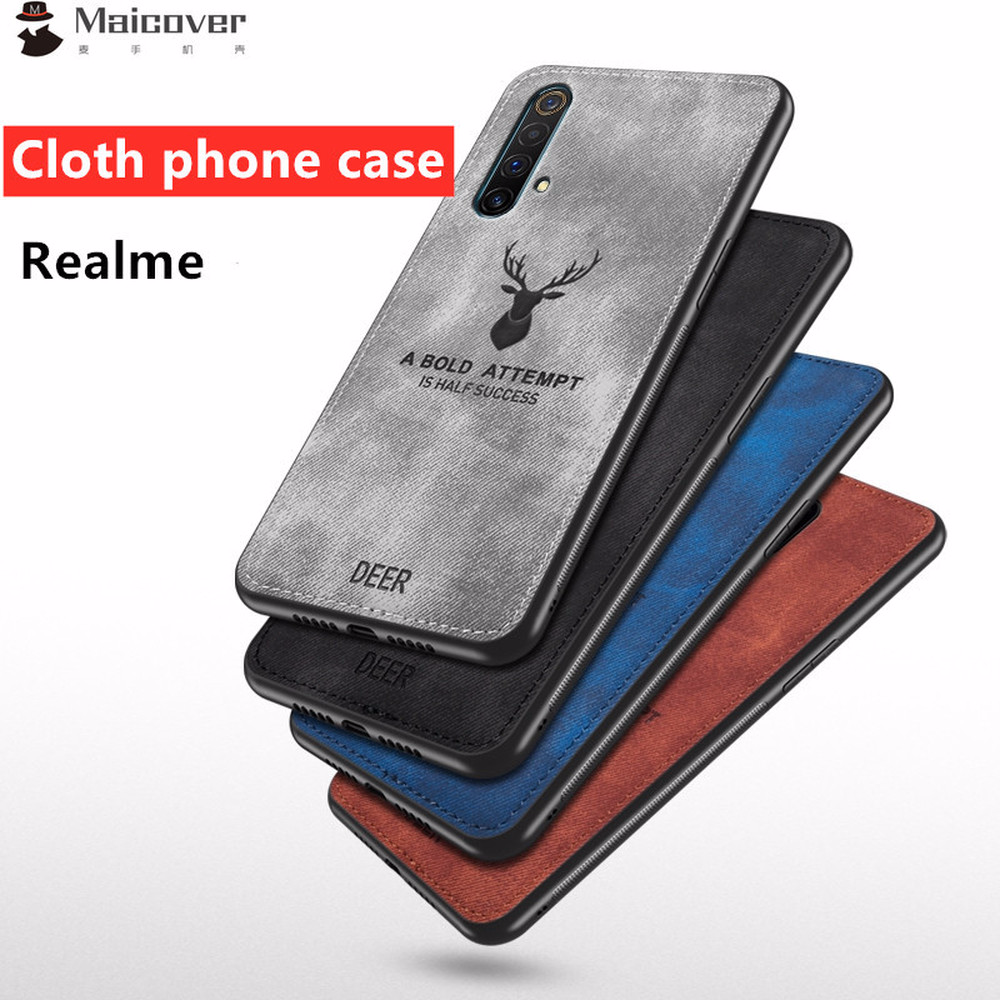 Ốp điện thoại bọc vải họa tiết chú hươu 3D cho Realme C17 C15 C12 C11 C3 7 7i V5 V3 Q2 Q2i Narzo20A Pro K7X