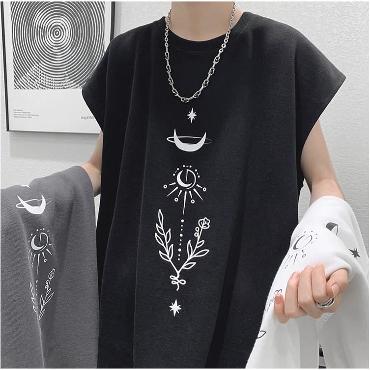 Áo thun bóng rổ sát nách cổ tròn form rộng chất liệu Cotton thời trang Hàn Quốc cho nam