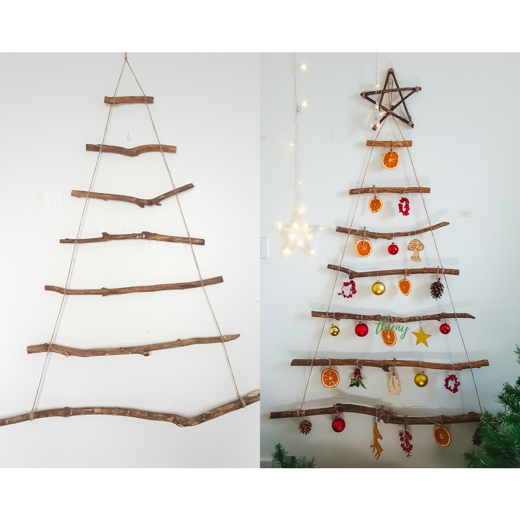 Cây thông treo tường đẹp tự làm bằng gỗ quế trang trí Giáng Sinh Noel Homestay quán Cafe