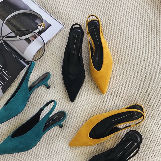 Giày mũi nhọn quai slingback da lộn