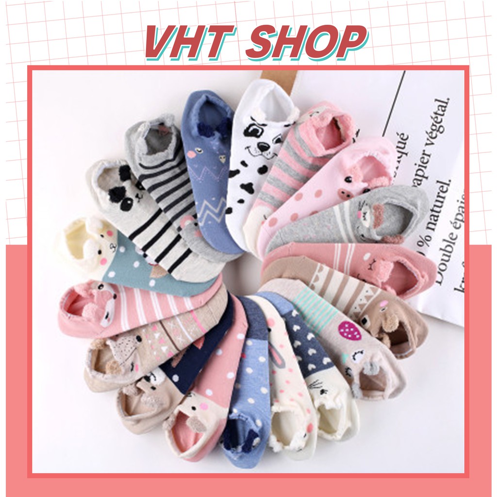 Tất cổ ngắn, vớ cổ ngắn nữ vải cotton co giãn 4 chiều họa tiết hình thú thời trang Hàn Quốc TC13 - VHT SHOP