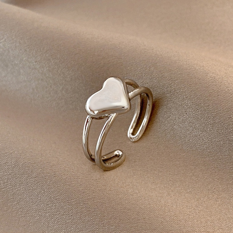 Nhẫn Hai Mặt Hình Trái Tim 191204Nhẫn Thiết Kế Đơn Giản Phong Cách Retro