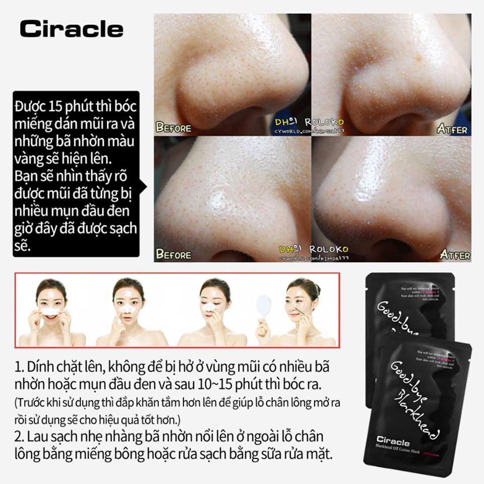 Miếng Dán Lột Mụn Đầu Đen Ciracle Goodbye Blackhead Chính Hãng Hàn Quốc 15ml Ciracle Blackhead Off Cotton Mask