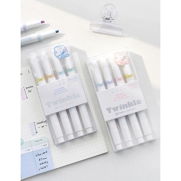 Bộ bút highlight kim tuyến Twinkle trang trí sổ tay bullet journal