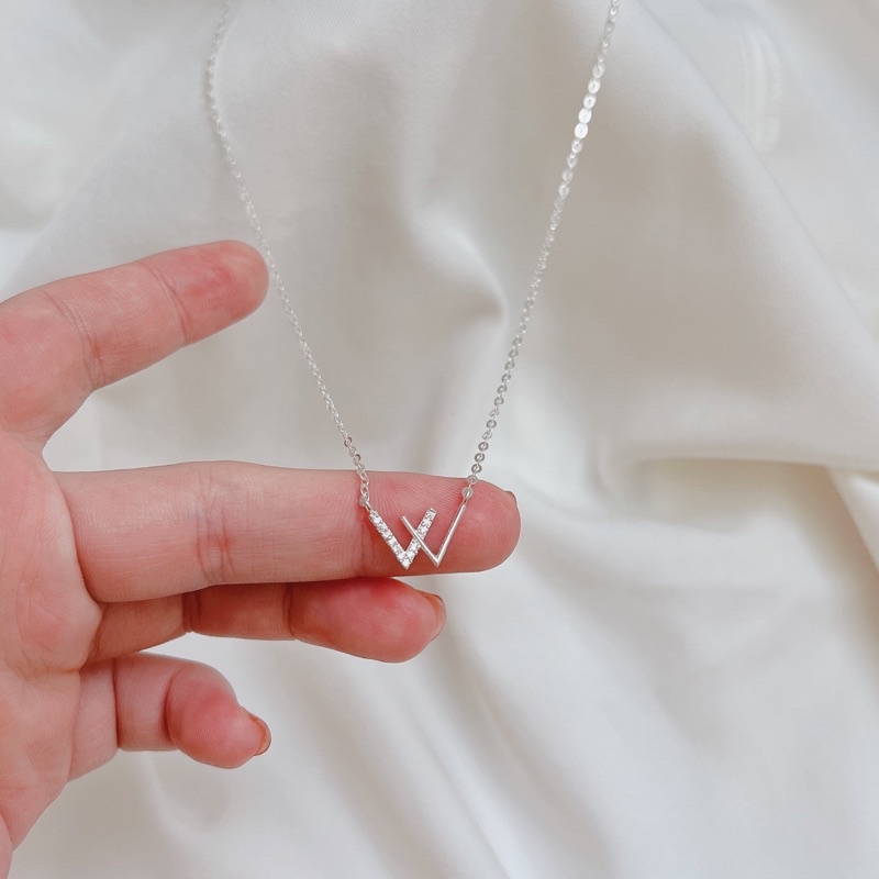 Vòng cổ bạc nữ DaLiA Jewelry dây chuyền chữ cái W thanh xiên cá tính thu hút ánh nhìn