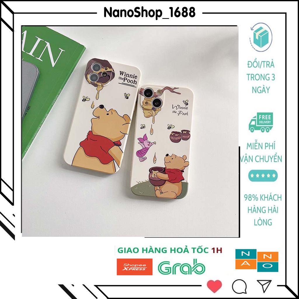 Ốp Lưng Iphone Cạnh Vuông,Bảo Vệ Camera Hình Gấu Ăn Mật 7plus,8plus,x,xs,xsmax,11,11promax,12,12promax,13,13promax