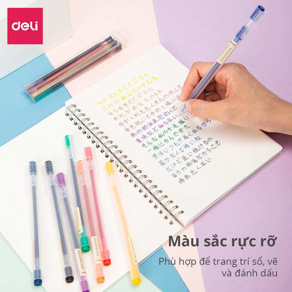 Set bút gel nhiều màu Deli – 8 màu kèm 8 ống mực thay thế - 33160