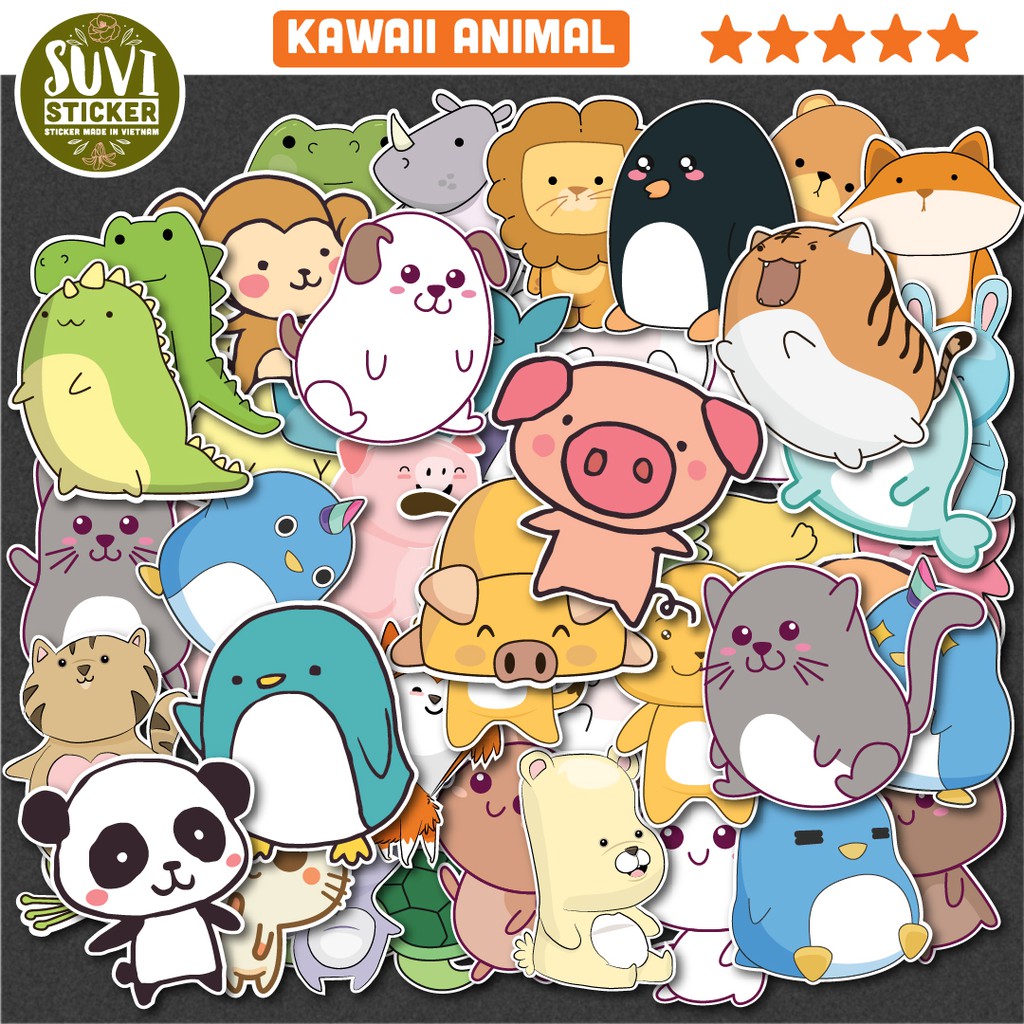 50 Sticker Kawaii Animal chống nước sticker dán laptop, điện thoại, đàn guitar, mũ bảo hiểm, vali. MSP: A02
