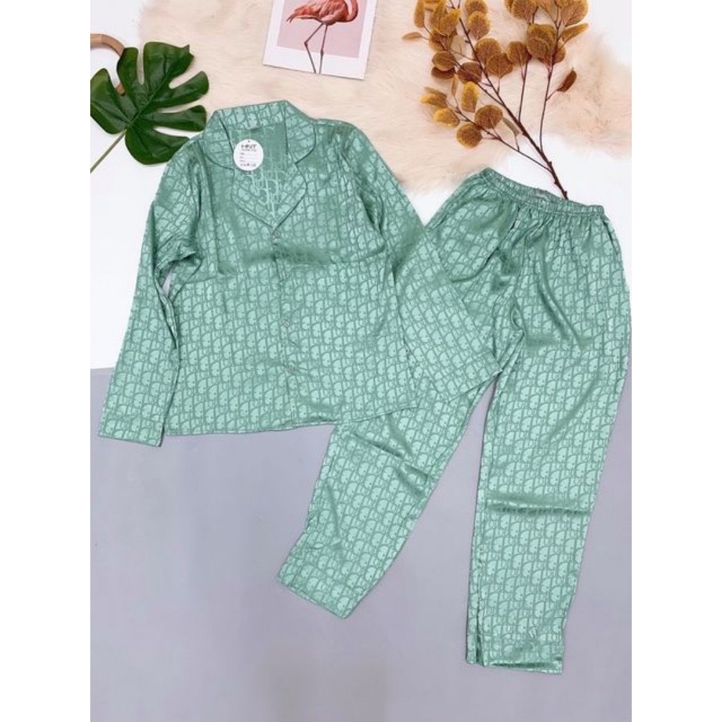 Bộ Pijama Lụa Gấm Cao Cấp Áo Tay Dài - Quần Dài | BigBuy360 - bigbuy360.vn