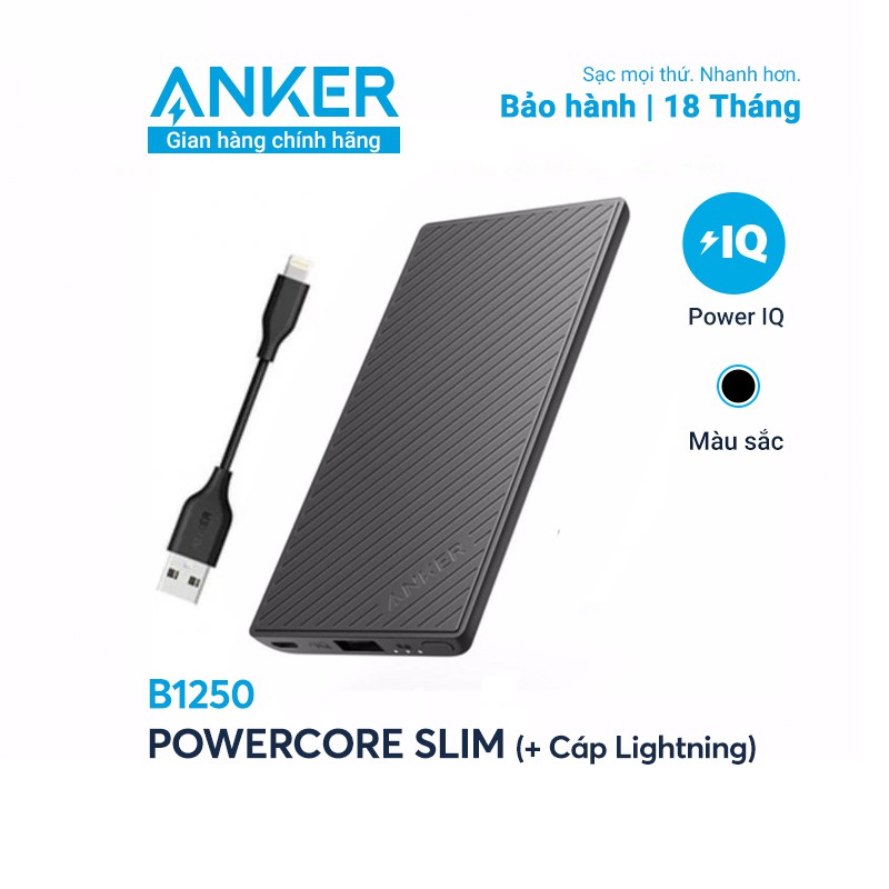 Pin sạc dự phòng ANKER PowerCore Slim 5000 kèm cáp Lightning dài 10cm - B1250H11