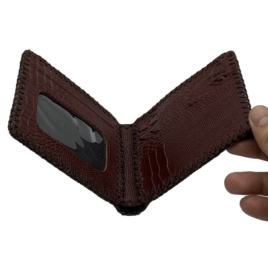 Ví Nam Ngang Da Bò Dập Vân Cá Sấu May Viền Tiến Công Màu Nâu Đỏ - TCN1041