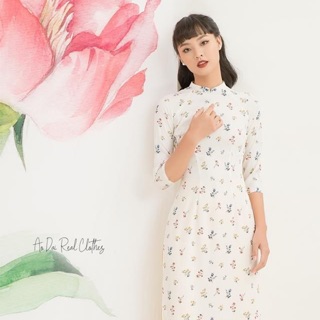 Áo dài trắng hoa nhí Real Clothes size S thanh lý (ảnh thật)