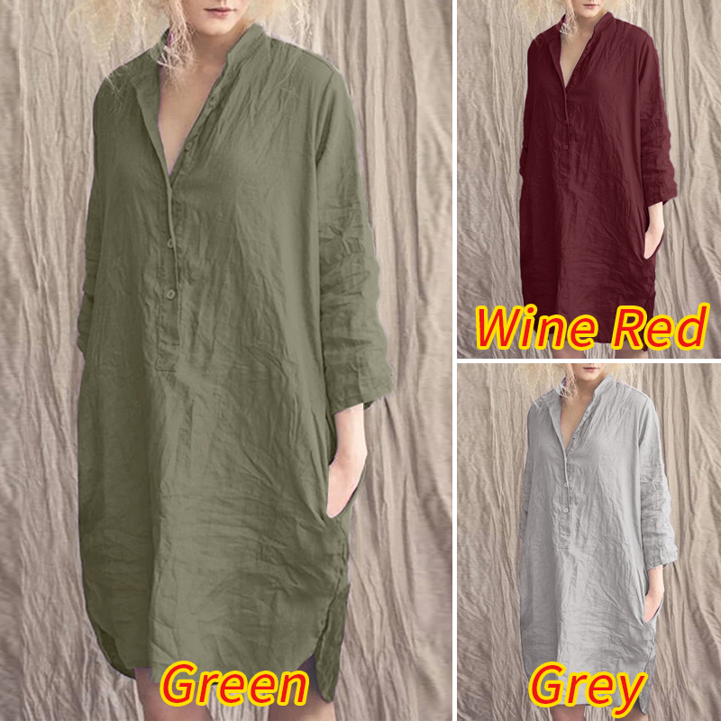 Đầm ZANZEA Thiết Kế Tay Dài Dáng Rộng Phong Cách Retro Thời Trang Dành Cho Nữ