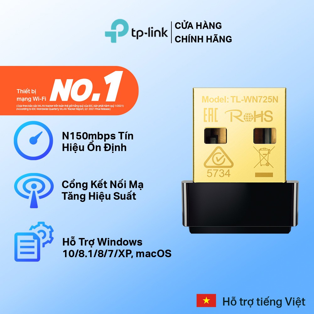 Bộ Thu Sóng Wifi USB TPLink 725N Chuẩn N 150Mbps, Bộ Chuyển Đổi USB Wifi TPLink 725N (TL-WN725N) Chu