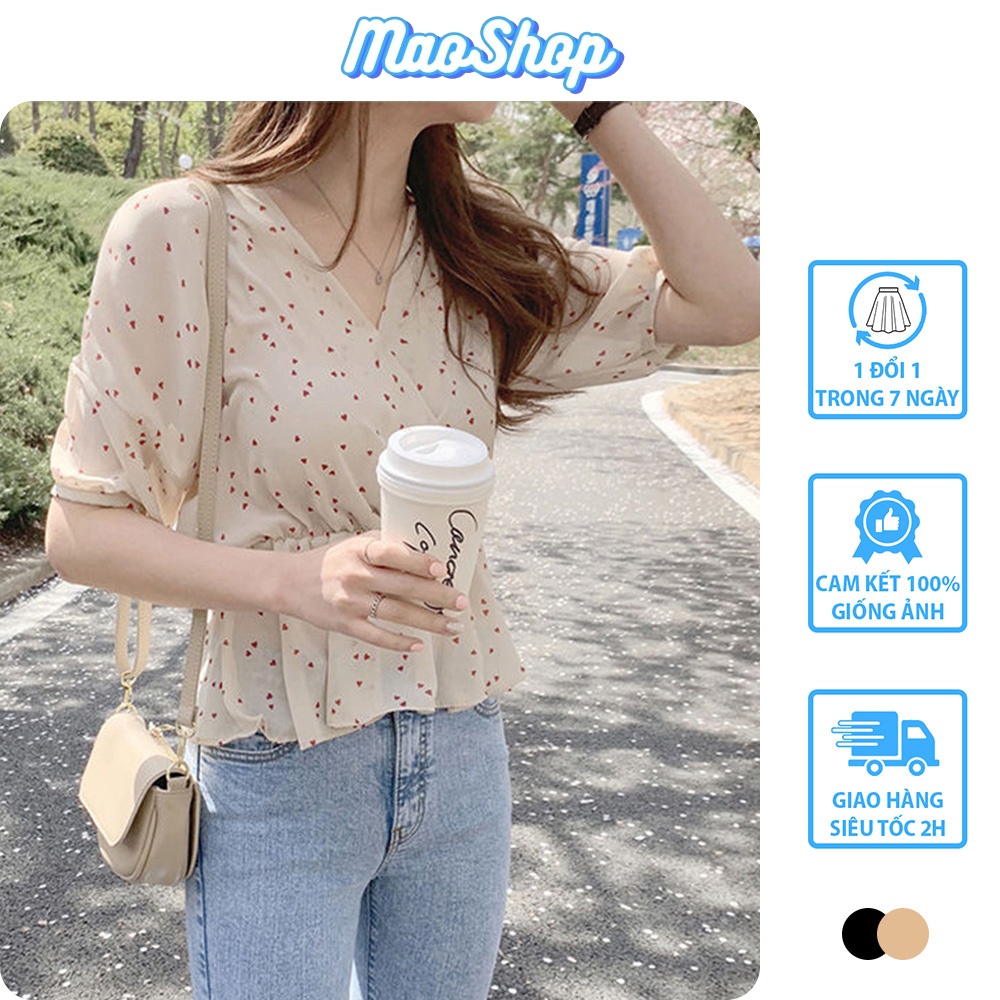 Áo voan kiểu ulzzang họa tiết chấm tim phong cách Hàn Quốc C18 - Maoshop