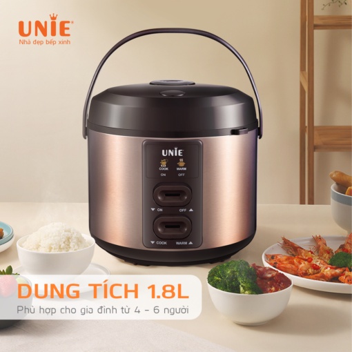 Nồi cơm điện UNIE UE-626 đáy nghiêng 60 độ trộn đều gạo trong quá trình nấu giúp cơm chín đều, thơm, ngon hơn