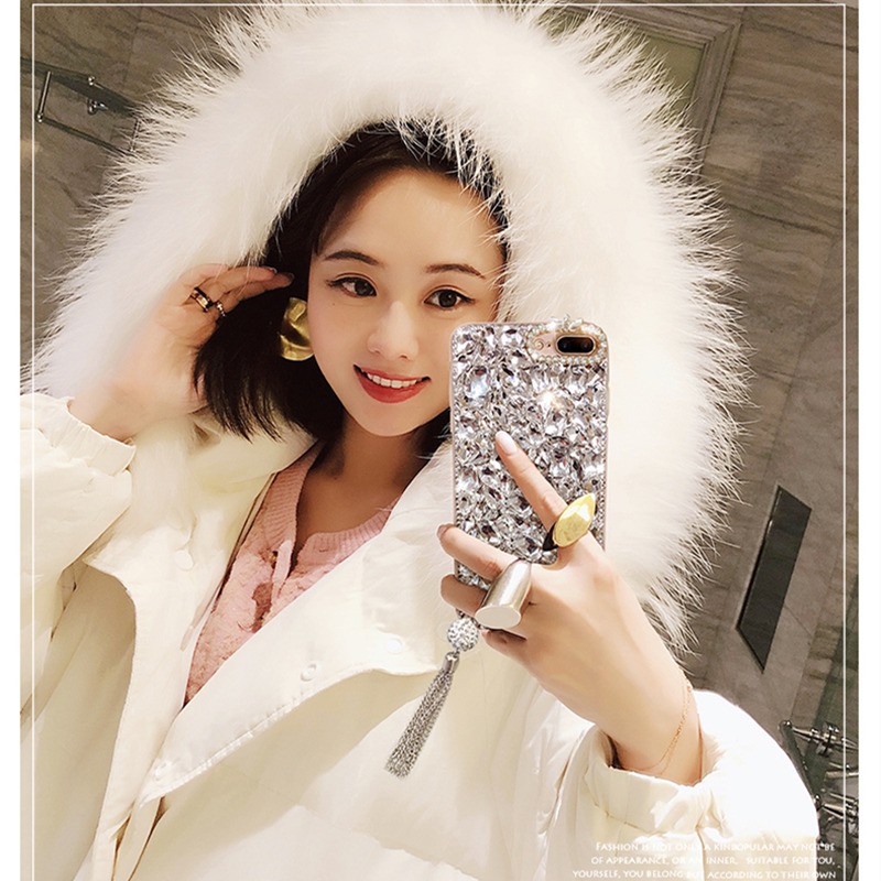 Ốp Điện Thoại Tpu Dẻo Đính Kim Cương Giả Và Tua Rua Cho iphone 15 14 13 12 11 pro max x xr xs max 7 8 plus Sự Bảo Vệ