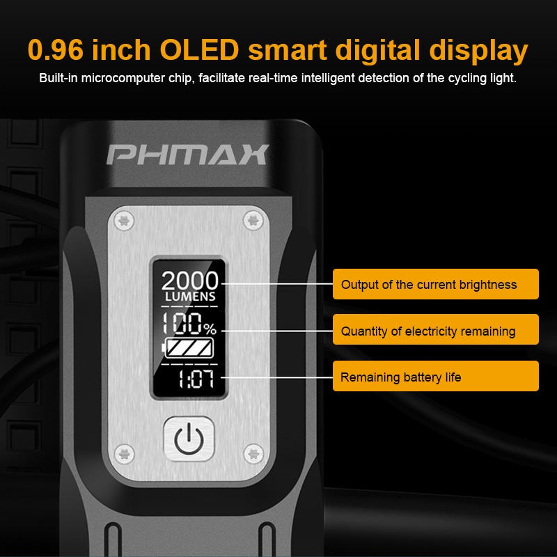 Đèn pha xe đạp PHMAX QD-3501 thông minh điều khiển nhiệt độ cổng sạc USB