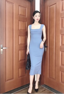 Váy nhúng đỏ + dây xanh
