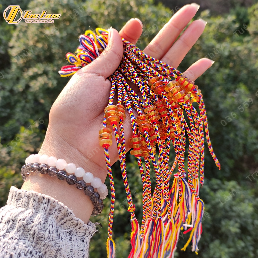 Vòng tay cho bé bình an hạt amber màu vàng  bện dây chỉ cao cấp an toàn với bé, giúp bé ăn ngủ ngon - Tuệ Lâm