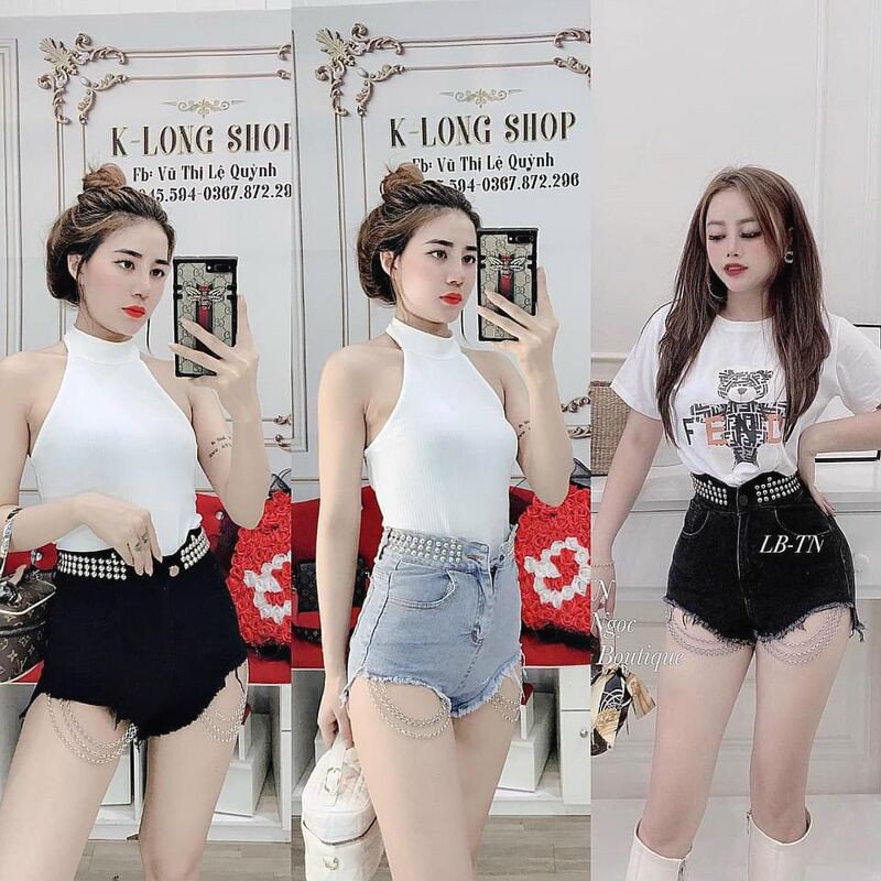 Quần sooc bò xích Quảng Châu cạp khuy đính đá