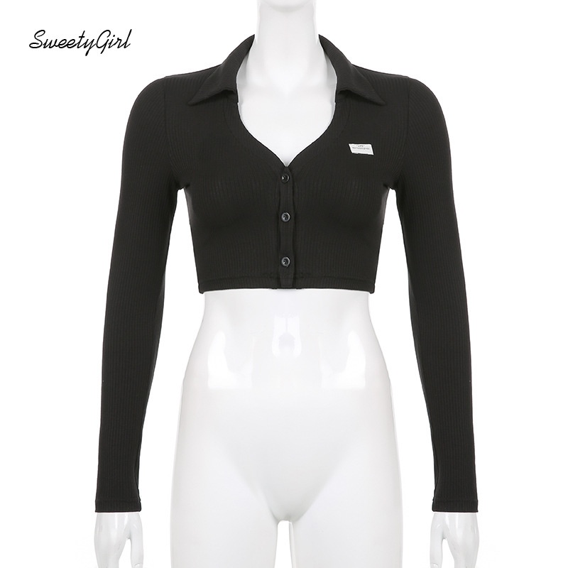 Áo Sơ Mi Tay Dài Cổ Chữ V Cài Nút Màu Sắc Trơn Cho Nữ