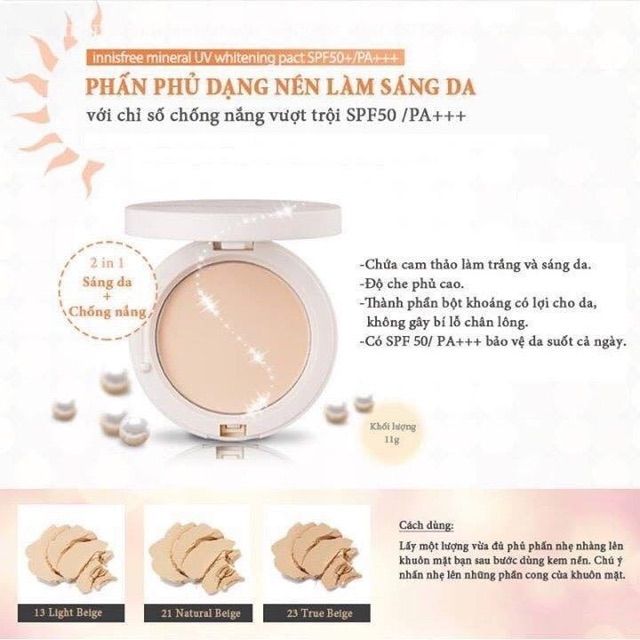 Phấn nén làm sáng da Innisfree - Mineral UV Whitening Pact SPF50 PA+++