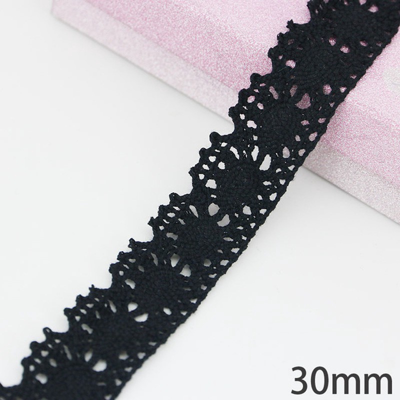 Cuộn Dây Ruy Băng Phối Ren Rỗng Màu Đen Dài 5M Dùng Để Trang Trí