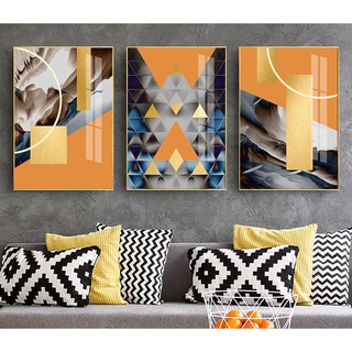 Bộ 3 tranh treo tường nghệ thuật trừu tượng hình học chất liệu bóng kiếng hoặc vải canvas ZTU_140672