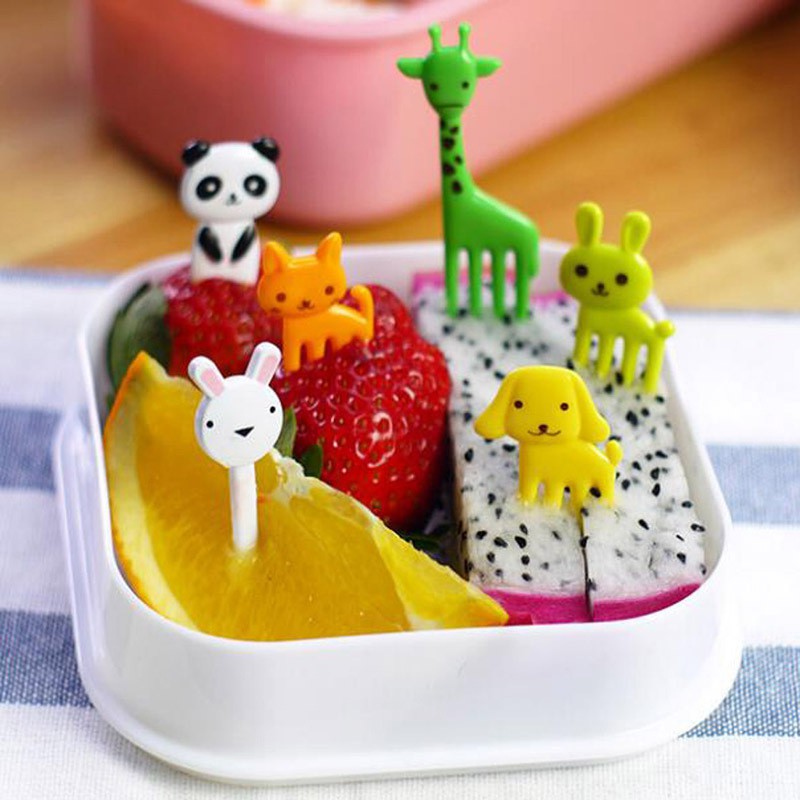 10pcs Cute Bento Animal Mini Food Fruit Forks Picks Lunch Box Accessories Tool