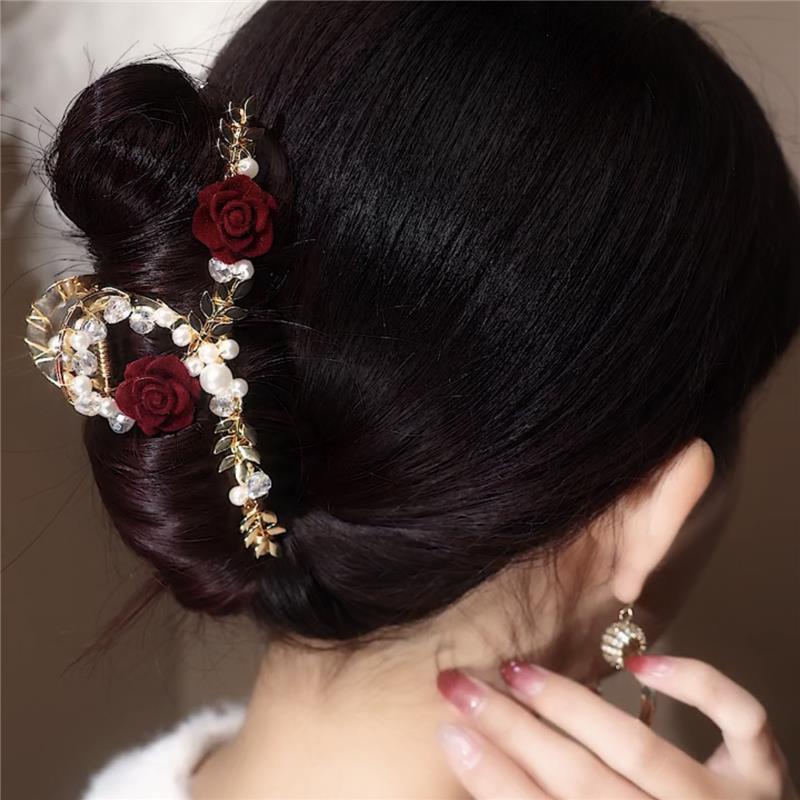 Mới Kẹp Tóc Hình Hoa Hồng Đính Ngọc Trai Nhân Tạo Thời Trang