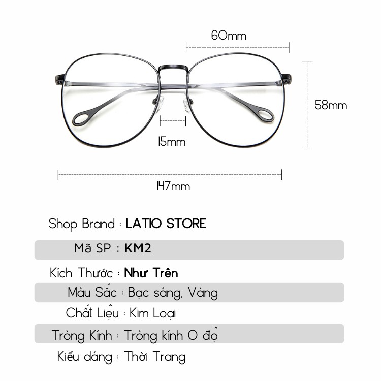 Mắt kính cận gọng tròn khung kim loại đẹp cao cấp chống tia uv LATIO K2 | BigBuy360 - bigbuy360.vn