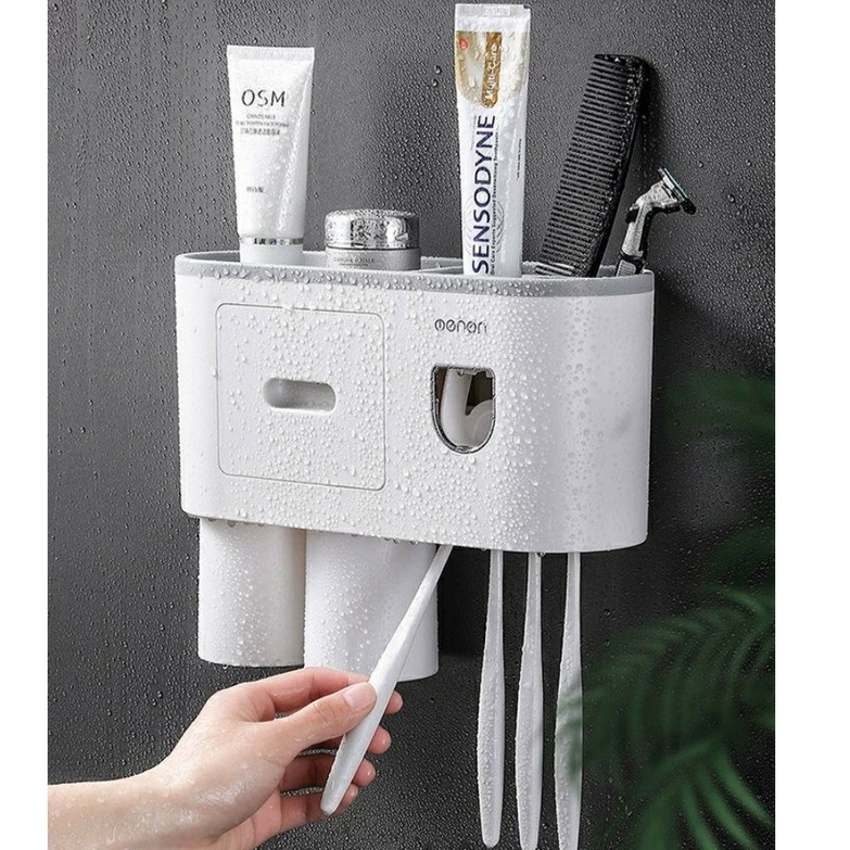 Bộ Nhả Kem Đánh Răng 1 2 Cốc Oenon 4 Khe Cắm Bàn Chải Dán Tường Siêu Chắc OENEN