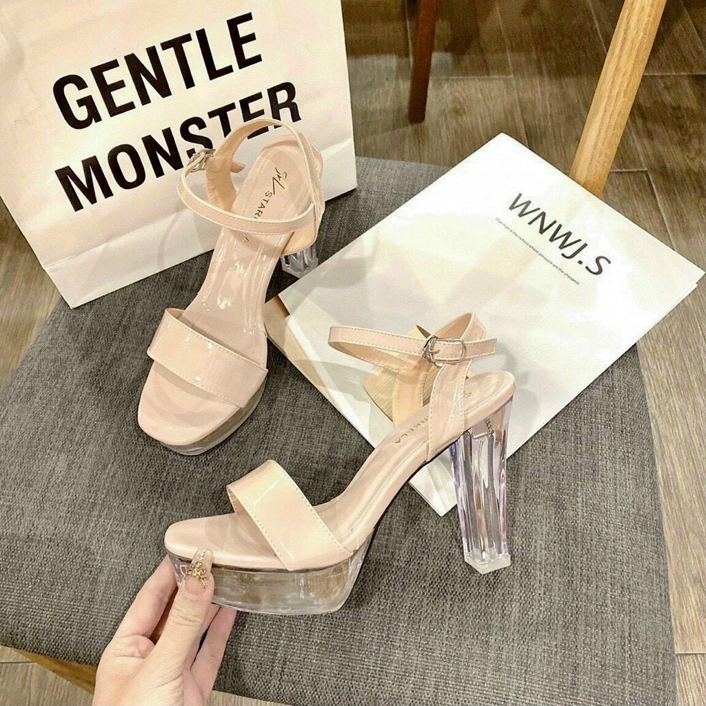 Giày Sandal Nữ Quai Ngang Đế Trong ✅Giày Cô Dâu Đi Tiệc✅ Cao Gót 12 Phân Đúp Trước Cao 4 Phân T95