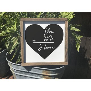 Tranh gỗ handmade You + Me = Home, decor phong cách vintage trang trí treo tường