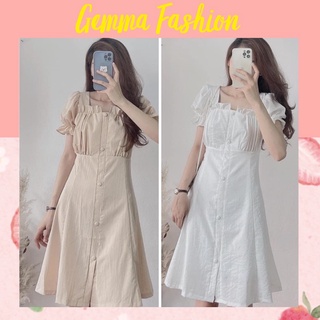 Đầm - váy tiểu thư (cúc bọc) style Hàn quốc nhẹ nhàng (2màu: trắng, be) A048
