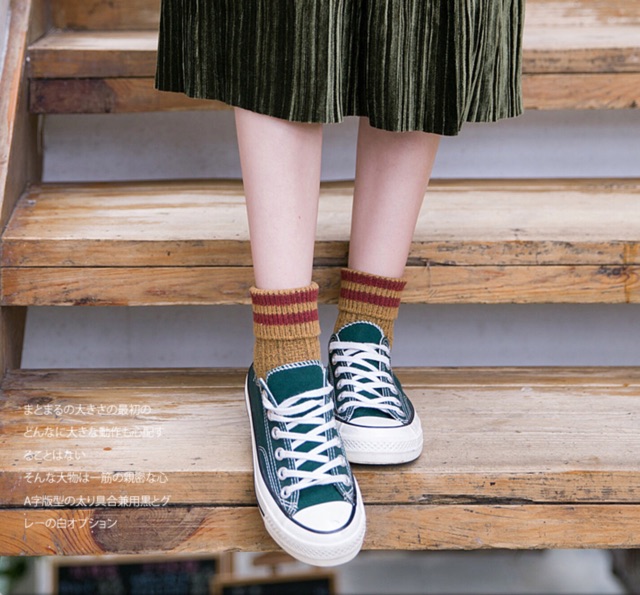 Vớ vintage Harajuku cô gái Nhật cổ cao cotton phối giày oxford retro sinh viên ulzzang converse Hàn Quốc lenvintage🌿