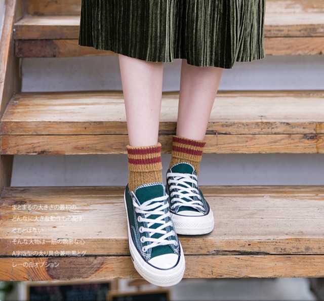 Vớ vintage Harajuku cô gái Nhật cổ cao cotton phối giày oxford retro sinh viên ulzzang converse Hàn Quốc lenvintage