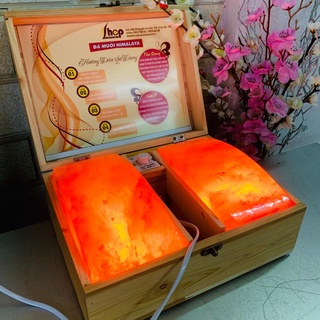 Hộp đèn đá muối hymalya 2 viên cong massage