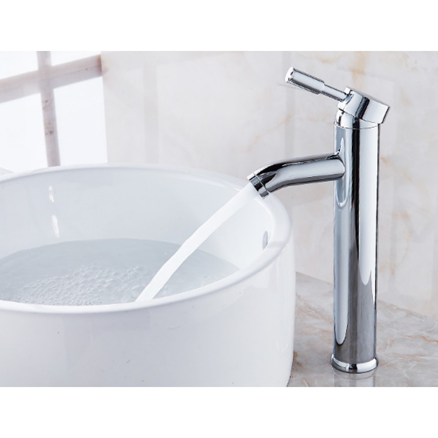 Vòi Lavabo nóng lạnh cao cấp màu trắng dài hợp kim - dùng cho lavabo đặt bàn